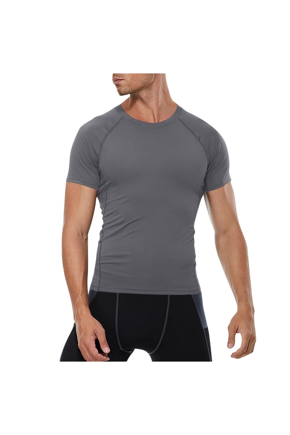 Men's Compression Shirt Short Sleeve Workout Gym Top Cool Dry Athletic Base Layer Undershirt T-Shirt for Athletic Gym Running Gray L