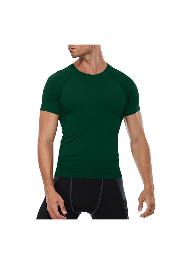 Men's Compression Shirt Short Sleeve Workout Gym Top Cool Dry Athletic Base Layer Undershirt T-Shirt for Athletic Gym Running Green S