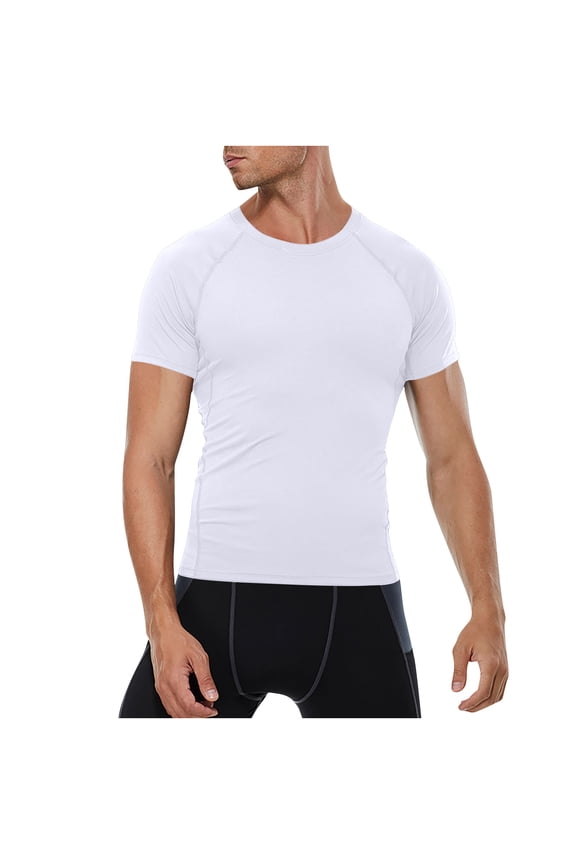 Men's Compression Shirt Short Sleeve Workout Gym Top Cool Dry Athletic Base Layer Undershirt T-Shirt for Athletic Gym Running White S