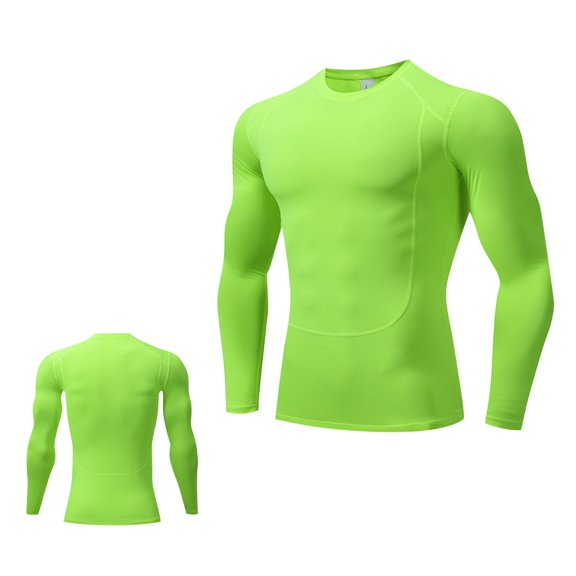 USNSM Men's Compression Shirts Fashion Solid Color Long Sleeve Workout Gym T-Shirt Running Tops Cool Dry Sports Baselayer Undershirts Green XXL