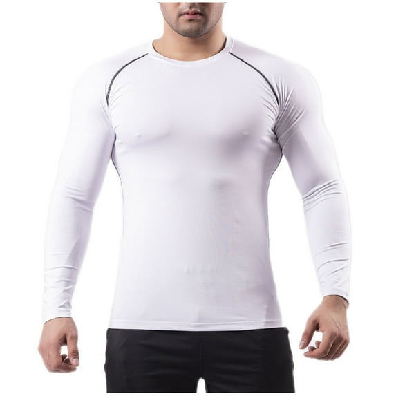 USNSM Men's Compression Shirts Long Sleeve Athletic T Shirt Workout Cool Dry Running Tops Breathable Comfortable Gym Undershirts White XXL