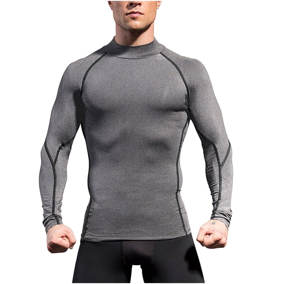 USNSM Men's Compression Shirts Long Sleeve Athletic Workout Tops Gym Lightweight Breathable Sports Baselayers Gray S