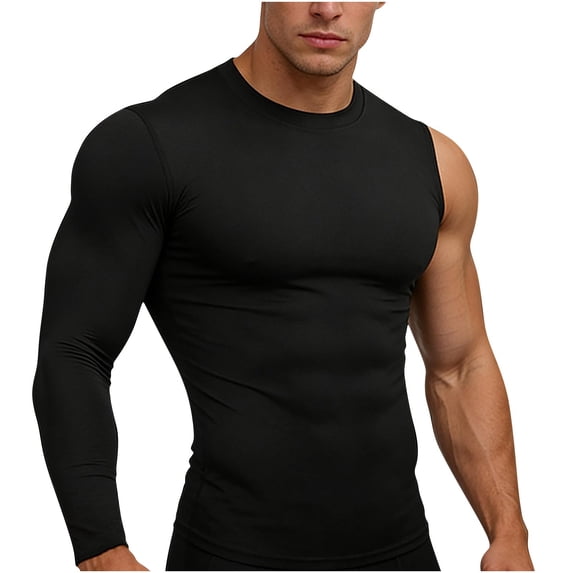 USNSM Men's Compression Shirts Long Sleeve, Single-Arm Workout Top, Athletic Base Layer Undershirt for Gym and Basketball Black L
