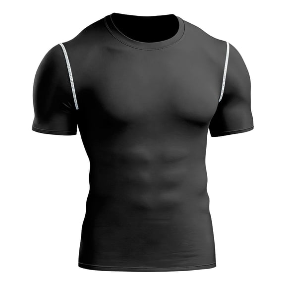 USNSM Men's Compression Shirts Short Sleeve Athletic Workout T-Shirt Running Tops Cool Quick Dry Active Gym Undershirt Black S