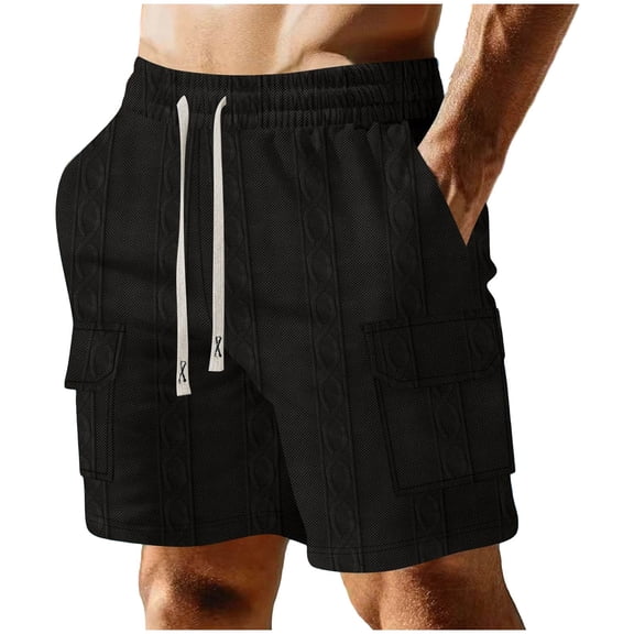 USNSM Men's Corduroy Shorts Solid Color Casual Elastic Waist Drawstring Textured Lightweight Summer Beach Shorts with Pockets Black M