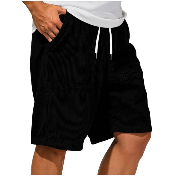 USNSM Men's Corduroy Shorts Solid Color Drawstring Elastic Waist Casual Sports Lightweight Summer Beach Shorts with Pocket Black XXXL