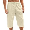 thumbnail image 1 of USNSM Men's Cotton Linen Cropped Pants Drawstring Sweatpants 3/4 Trouser Casual Beach Capri Pant Solid Knee Length Shorts Beige XL, 1 of 5