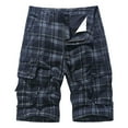 thumbnail image 1 of USNSM Men's Cotton Plaid Cargo Shorts Plus Size Elastic Waist Relaxed Fit Multi-Pockets Casual Comfy Breathable Outdoor Lightweight Work Shorts Dark Blue XXXXL, 1 of 4