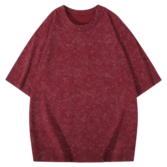 USNSM Men's Cotton T-Shirts Oversized Unisex Short Sleeves Casual Loose Breathable Comfortable Wash Solid Basic Tee Tops Red M