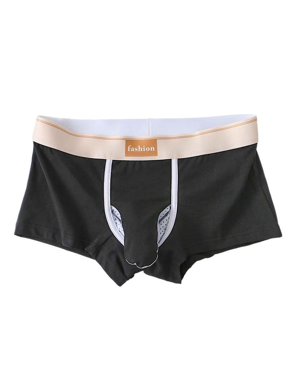 Men's Cotton Underwear Trunk Soft Comfortable Breathable Mesh Bulge Pouch Boxer Briefs Black L