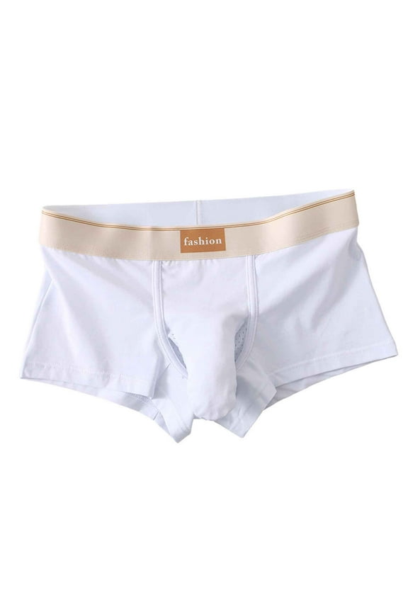 Men's Cotton Underwear Trunk Soft Comfortable Breathable Mesh Bulge Pouch Boxer Briefs White S