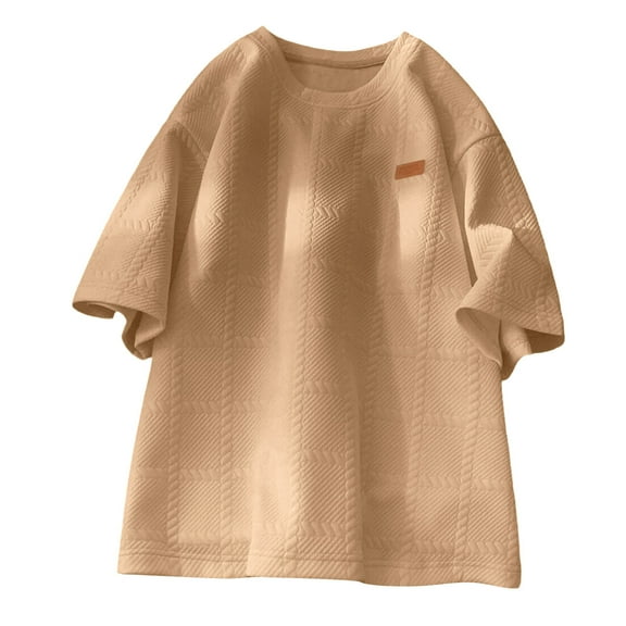 USNSM Men's Crewneck Sweatshirts Soild Color Geometric Texture T Shirts Short Sleeve Casual Comfort Breathable Pullover Shirt Brown M