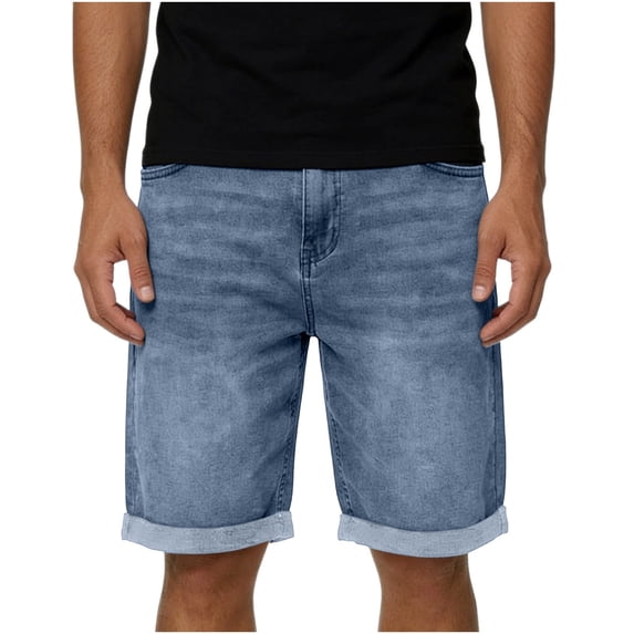 USNSM Men's Denim Shorts, Stretch Casual Slim Fit Distressed, Summer Casual Pockets Jean Shorts for Men Blue L