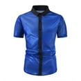 thumbnail image 1 of USNSM Men's Disco Shirt Sequins Short Sleeve Button Down Shirts 70s Party Dress Shirts Trendy Performance Clothes Blue L, 1 of 7