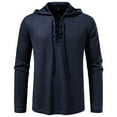 thumbnail image 1 of USNSM Men's Distressed Lace Up Hooded Shirts Vintage Design Long Sleeve Hoodie Pullover Drawstring Casual Shirts Top Blue L, 1 of 8
