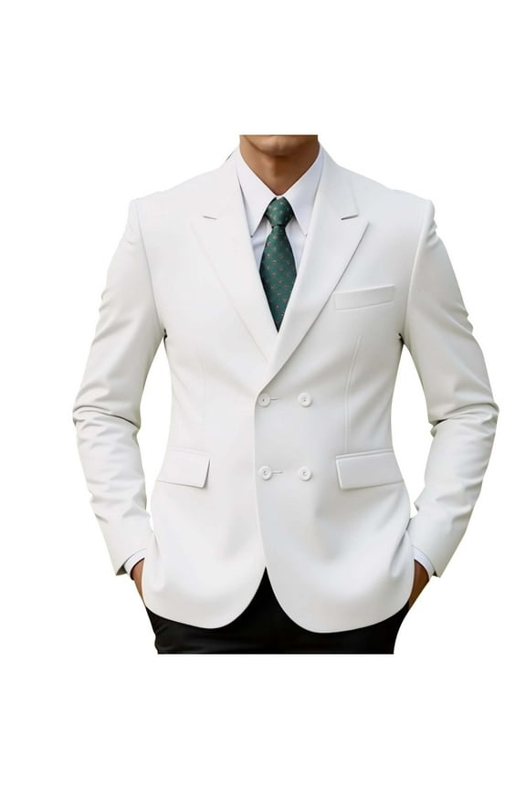 Men's Double Breasted Suit Blazer Slim Fit Solid Color Sport Coat Jacket for Business, Wedding, Prom, Formal Events White XXL