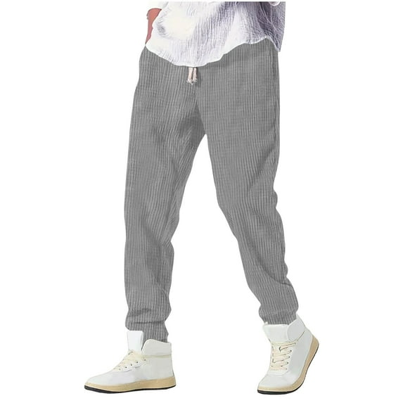 USNSM Men's Drawstring Beach Pant Summer Cotton Linen Loose Yoga Jogger Pants Solid Color Elastic Waist Pocket Pants Gray XXXL