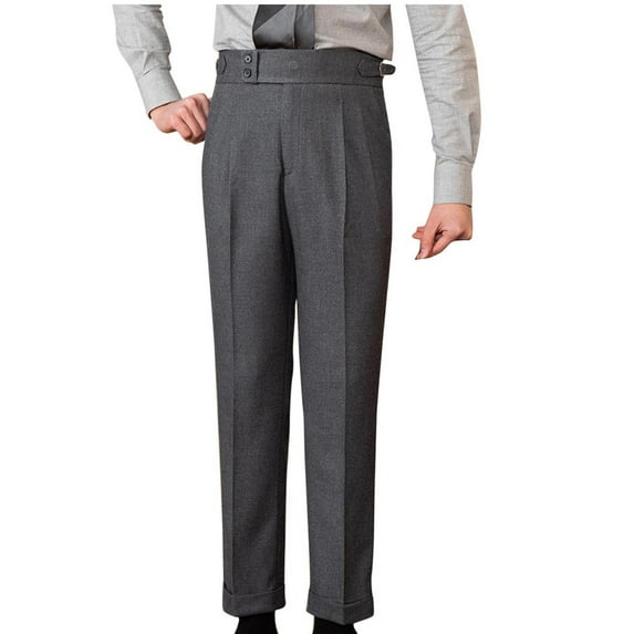 USNSM Men's Dress Pants Formal Business High Waist Buckle Full Length Suit Trousers Flat Front Straight Leg Pants with Pockets Dark Gray M
