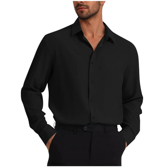 USNSM Men's Dress Shirts Stretch Long Sleeve Solid Color Formal Shirt Business Casual Button Down Shirts Black XL