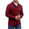 thumbnail image 1 of USNSM Men's Dressy Cable-Knit Sweater Solid Color Long Sleeved Buttoned Mock Neck Pullover for Fall and Winter Red XXL, 1 of 3