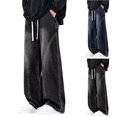 thumbnail image 1 of USNSM Men's Elastic Waist Baggy Jeans Y2K Wide Leg Loose Fit Denim Hip Hop Drawstring Multiple Pockets Cargo Casual Mid Rise Pull On Trousers Blue XXL, 1 of 7