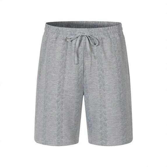 USNSM Men's Elastic Waist Summer Athletic Shorts Soft Breathable Knit Knee Length Bermuda Shorts with Drawstring Gray L