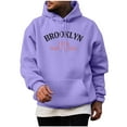 thumbnail image 1 of USNSM Men's Fashion BROOKLYN 1898 NEW YORK Letter Printed Hoodie Casual Hispter Sport Pullover Tops Long Sleeve Drawstring Hooded Sweatshirt with Pocket Purple 2XL, 1 of 5