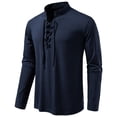 thumbnail image 1 of USNSM Men's Fashion Casual Lace Up Half-Open Collar Shirts Solid Color Retro T-Shirt Breathable Long Sleeve Blouse Tops Blue M, 1 of 9