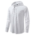 thumbnail image 1 of USNSM Men's Fashion Casual Lace Up Half-Open Collar Shirts Solid Color Retro T-Shirt Breathable Long Sleeve Hooded Tops White M, 1 of 9