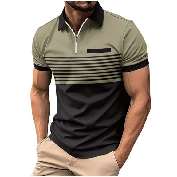 USNSM Men's Fashion Casual Shirts Short Sleeve Summer Quick Dry Lightweight Golf Shirt Classic Striped Slim Fit T-Shirts Yellow S