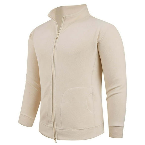 USNSM Men's Fashion Full-Zip Pocket Stand Collar Reversible Fleece Jacket Long Sleeve Hoodless Casual Jacket Coat White XXXXL