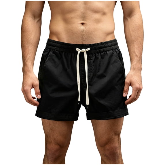 USNSM Men's Fashion Shorts 5 Inch Inseam Drawstring Elastic Waist Lightweight Casual Summer Beach Shorts with Pockets Black XXL