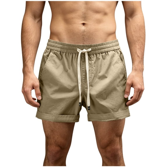 USNSM Men's Fashion Shorts 5 Inch Inseam Drawstring Elastic Waist Lightweight Casual Summer Beach Shorts with Pockets Brown M