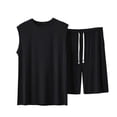 thumbnail image 1 of USNSM Men's Fashion Sleeveless Round Neck Tank Top Spring and Summer Soft Breathable Comfort Sports Drawstring Shorts Modal Suit Black XXXXL, 1 of 5