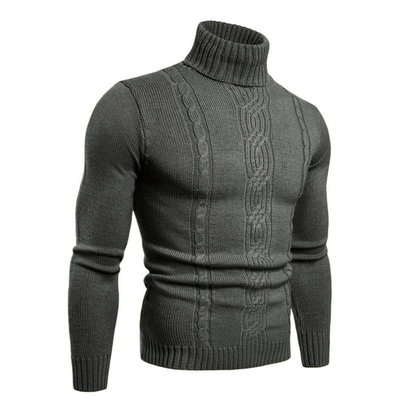 USNSM Men's Fashion Slim Fit Twist Textured Knitting Sweater Casual Thermal Base Shirt Turtleneck Long Sleeve Pullover Tops Dark Gray 2XL