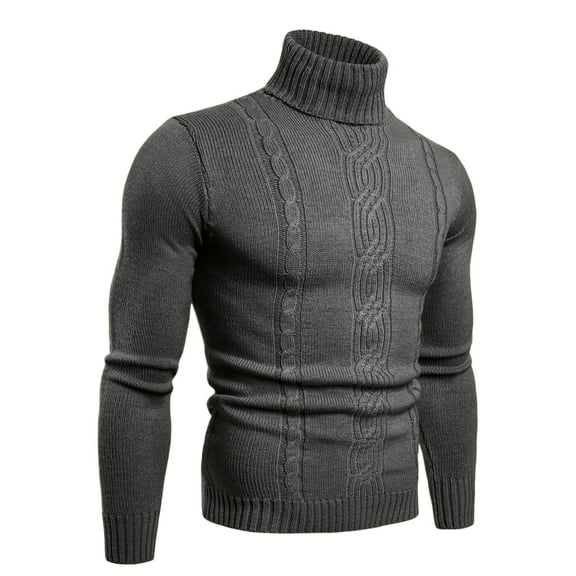 USNSM Men's Fashion Slim Fit Twist Textured Knitting Sweater Casual Thermal Base Shirt Turtleneck Long Sleeve Pullover Tops Dark Gray XL