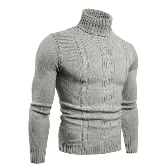 USNSM Men's Fashion Slim Fit Twist Textured Knitting Sweater Casual Thermal Base Shirt Turtleneck Long Sleeve Pullover Tops Gray 2XL
