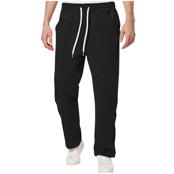 USNSM Men's Fashion Solid Color Baggy Workout Sweatpants with Pockets Drawstring Lounge Athletic Running Pants Black M