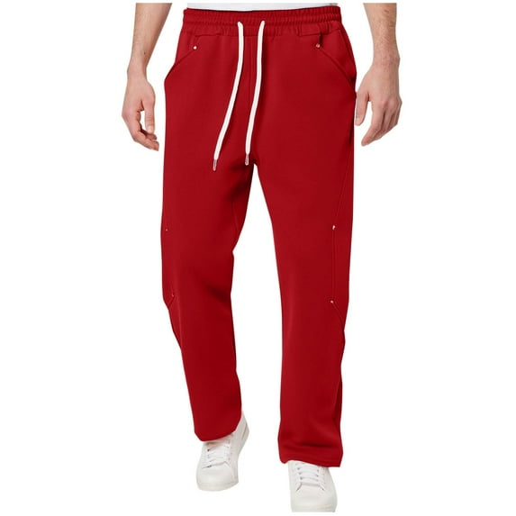 USNSM Men's Fashion Solid Color Baggy Workout Sweatpants with Pockets Drawstring Lounge Athletic Running Pants Red M