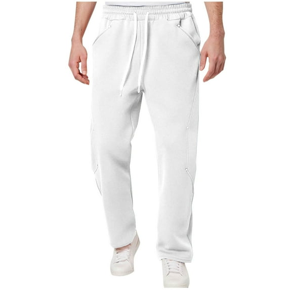 USNSM Men's Fashion Solid Color Baggy Workout Sweatpants with Pockets Drawstring Lounge Athletic Running Pants White XXL