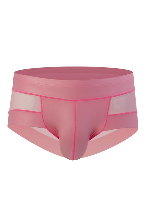 Men's Fashion Solid Color Underwear Mesh Boxers Shorts Ice Silk Low Rise Bikini Briefs and Breathable Underwear Pink XL