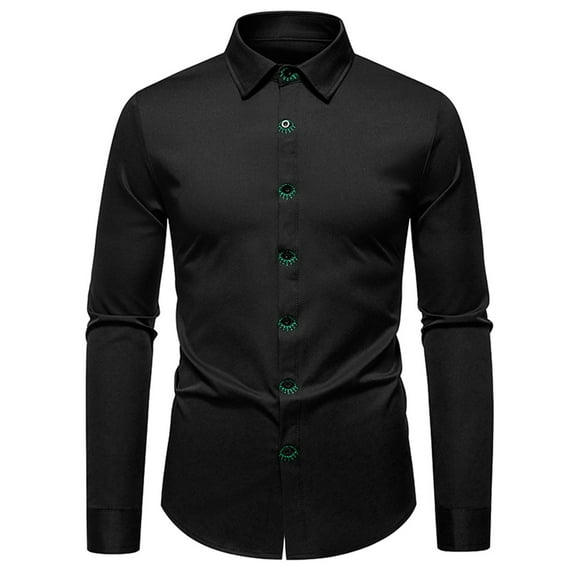 USNSM Men's Fashion Solid Long Sleeve Dress Shirt Classic Slim Fit Wrinkle-Free Casual Business Button Up Shirts Black XL