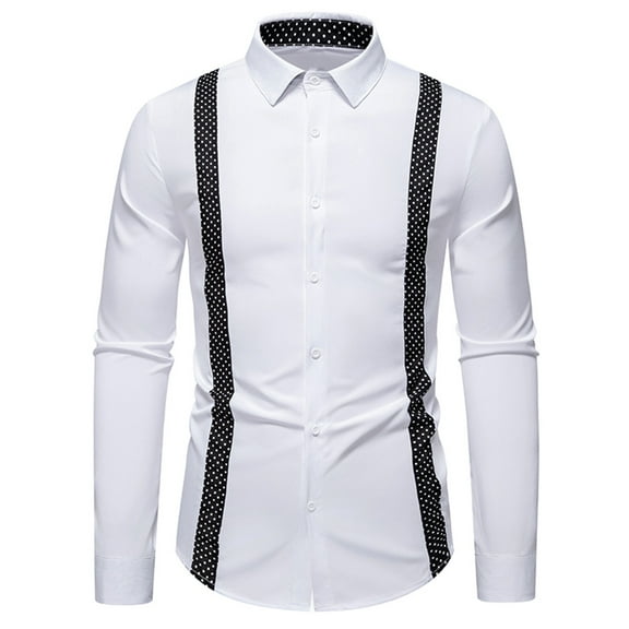 USNSM Men's Fashion Solid Patchwork Long Sleeve Dress Shirt Classic Slim Fit Wrinkle-Free Casual Business Button Up Shirts White S