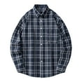 thumbnail image 1 of USNSM Men's Flannel Shirt Casual Business Plaid Loose Shirt Turndown Collar Button up Long Sleeve Tops with Chest Pocket Navy 4XL, 1 of 7