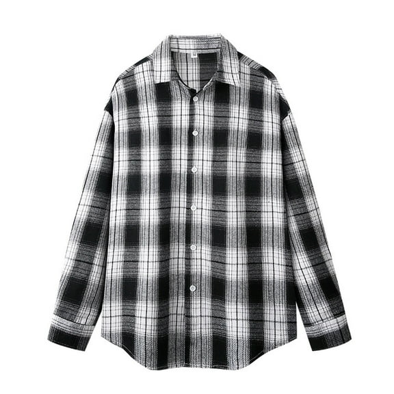 USNSM Men's Flannel Shirts Casual Button Down Plaid Shirt Jacket Long Sleeve Lapel Blouse Coat with Pockets Black XL