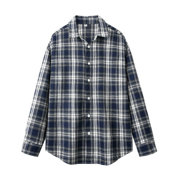 USNSM Men's Flannel Shirts Casual Button Down Plaid Shirt Jacket Long Sleeve Lapel Blouse Coat with Pockets Blue XL
