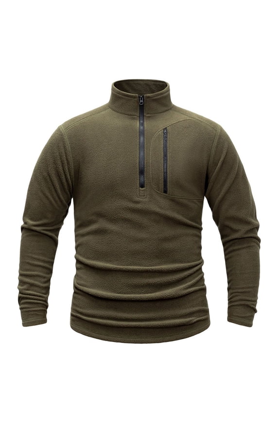 Men's Fleece Warm Winter Solid Color Pullover Stand-Up Collar Jacket 1/4 Zip Cargo Sweatshirts Workout Golf Coat Green XXL