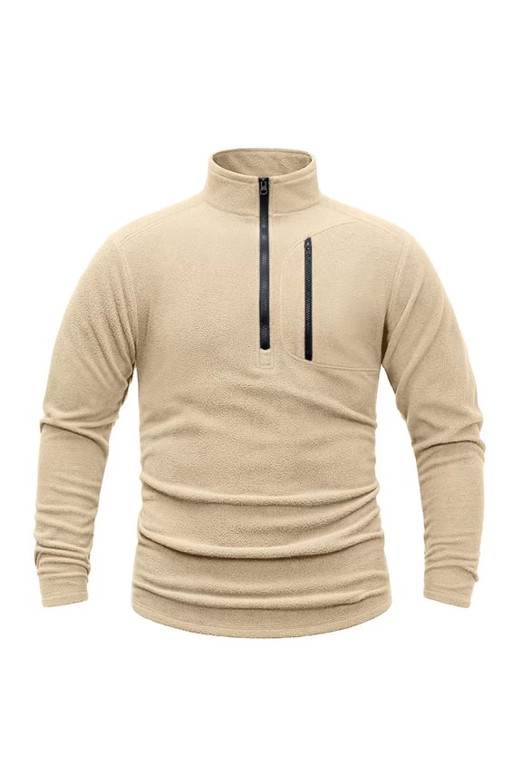 Men's Fleece Warm Winter Solid Color Pullover Stand-Up Collar Jacket 1/4 Zip Cargo Sweatshirts Workout Golf Coat Yellow S