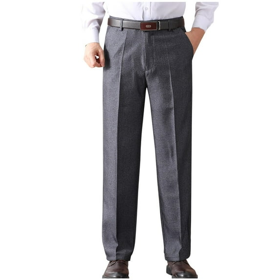 USNSM Men's Formal Business Dress Pants Casual Thick Full Length Trousers Button Zipper Flat Front Straight Leg Suit Pants with Pockets Gray 2XL