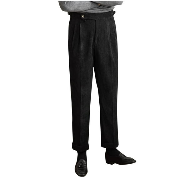 USNSM Men's Formal Business Dress Pants Urban Stylish High Rise Buckle Suit Pants Pleat Front Straight Leg Trousers with Pockets Black M